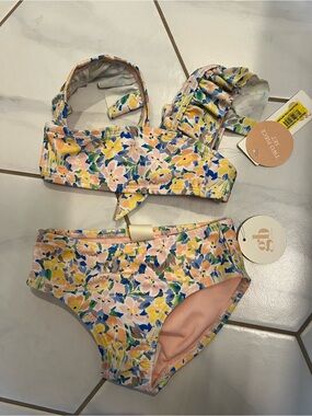 Floral Two-Piece Bikini Set - Pastel Yellow, Pink & Blue